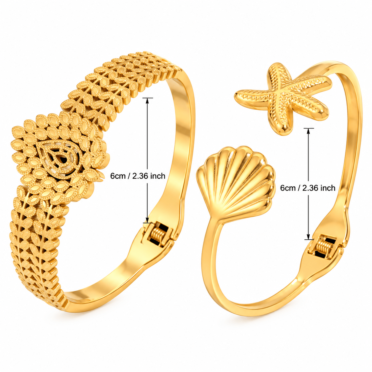 2pcs Men's 304 Stainless Steel Bangle Set with Starfish Design
