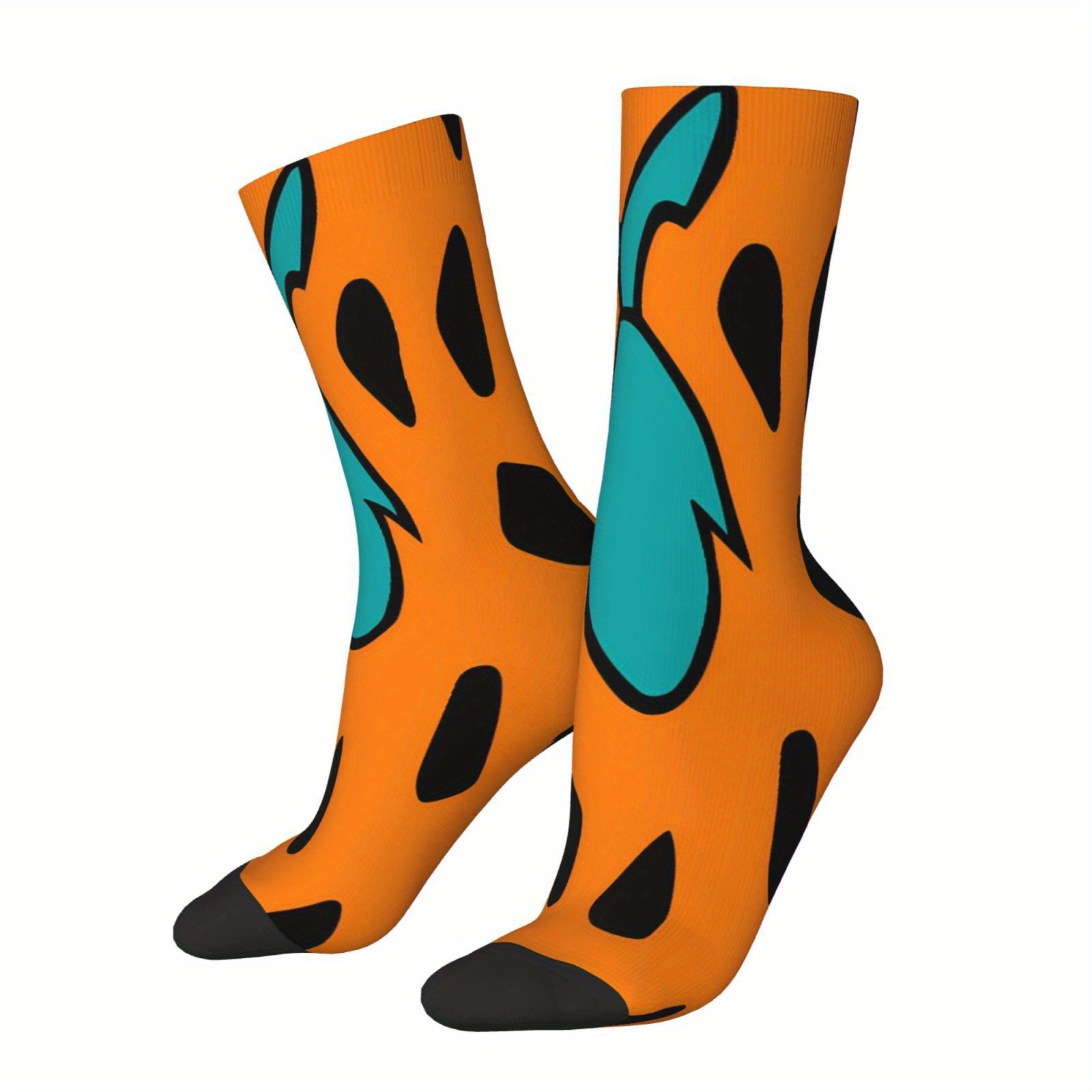 TEMU A Pair Of Unisex Outdoor Socks Featuring A Halloween Leopard Print Design, Mid-calf Length, Machine Washable, Suitable For Outdoor Sports