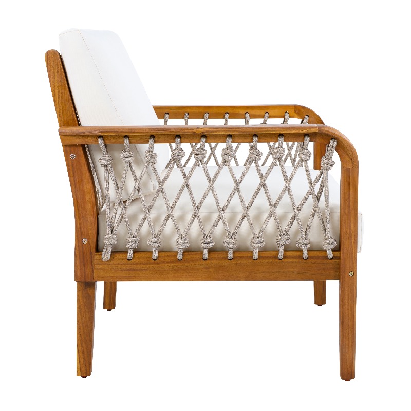 Outdoor Acacia Club Chair with Handwoven Rope, Teak End