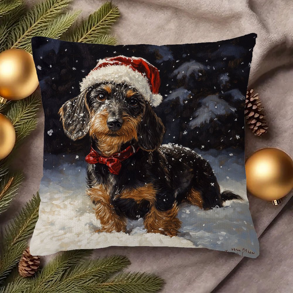 TEMU 1pc Christmas Dachshund Pillowcase- Single-sided Print, Machine Washable, Zipper Closure, Suitable For Home And Room Decoration, Pillow Core Not