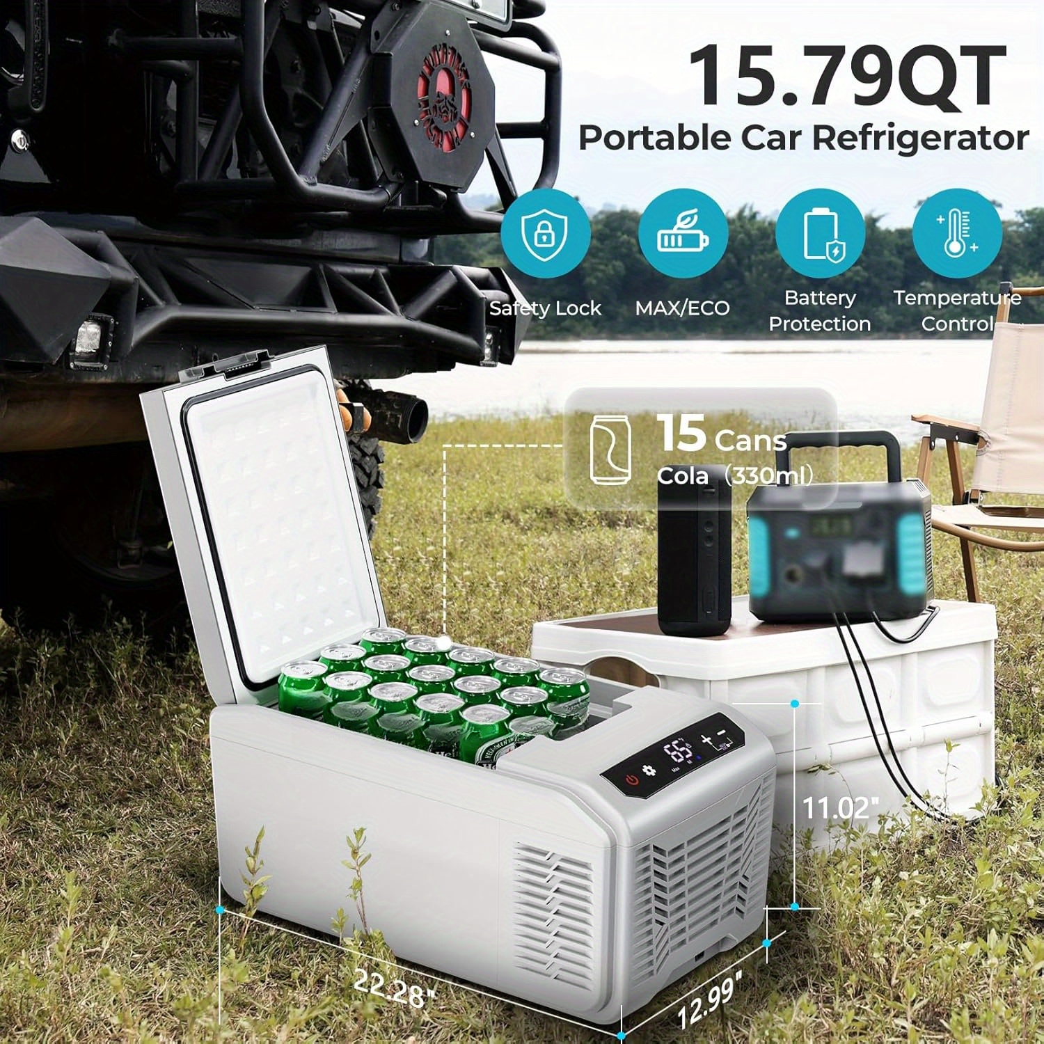Upgraded 16QT Portable Compressor Car Fridge Freezer for RV Camping Home Use, 3-Way Charging (Solar/AC/DC), 15-Min Fast Cool to -4℉, ECO/MAX Dual Modes, 3-Level Battery Protection, LED Display & Cup Holders, Outdoor Food Storage, Efficient Cooling System, Home Refrigeration, Compact Refrigerator, Energyefficient System, Portable Refrigerator, Road Trippers