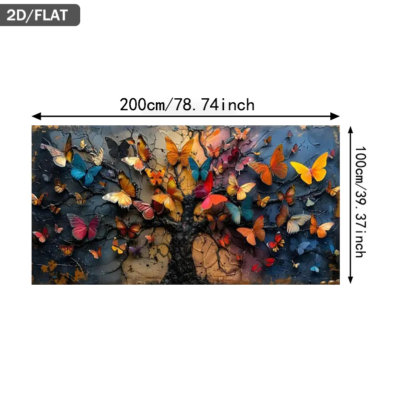 TEMU 2d Flat, 2d Flat 1pc 39.37*78.74in/100cm*200cm Frameless Colorful Butterflies On Tree Branches Print Art Wall Art Canvas Painting Art For Living