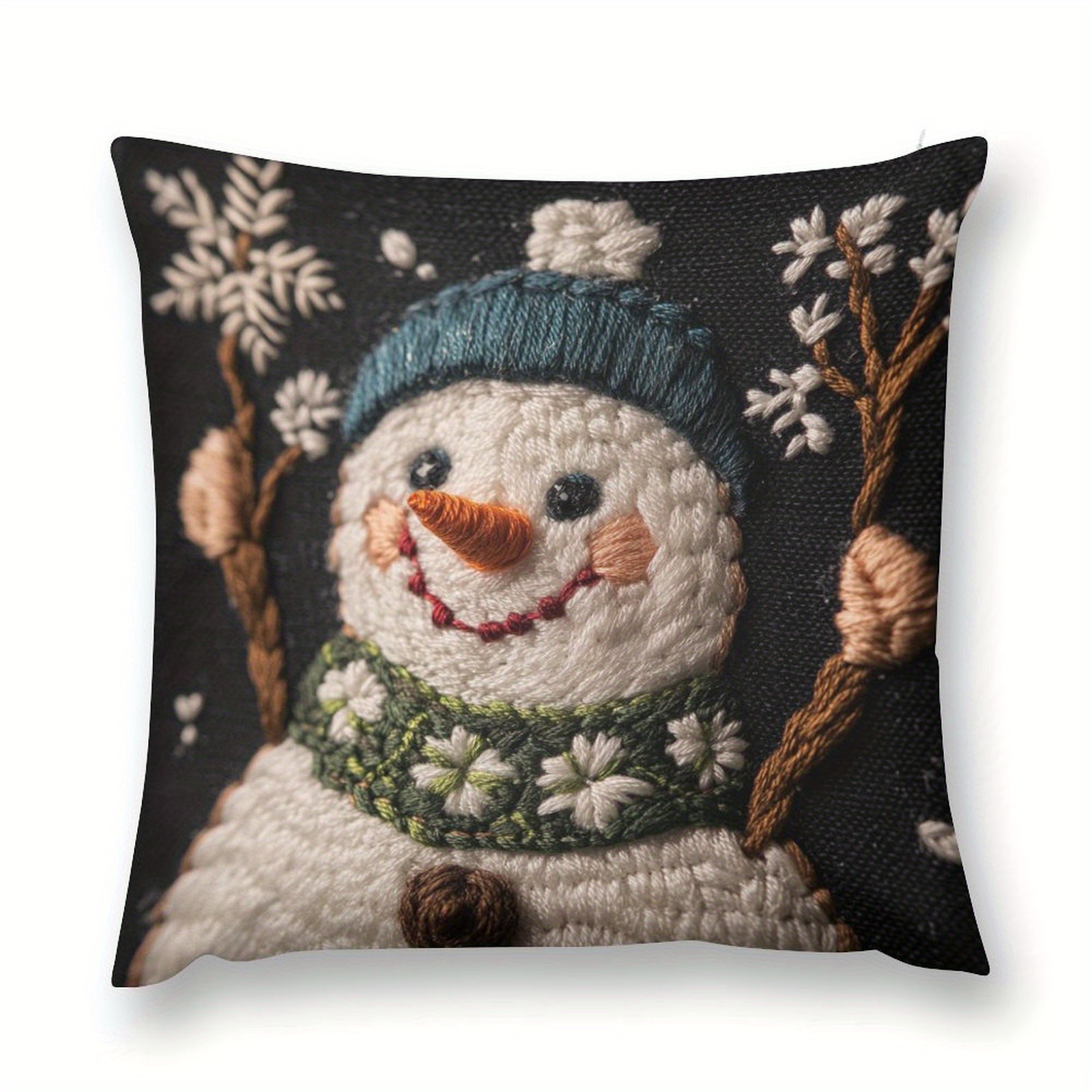 

1pc Christmas Short Plush Throw Pillow Covers 18x18in/45x45cm, A Of An Embroidered Snowman, Home Decor, Room Decor, For Home Sofa Bed Car Front Porch (no Pillow )czdz1022176