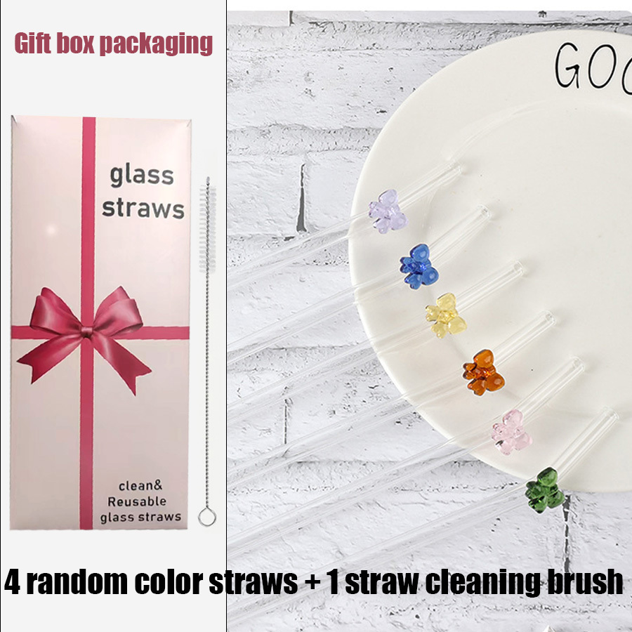 TEMU 5pcs Set Includes 4 Straws And 1 Brush, Reusable High Borosilicate Glass Straws With , Dishwasher Safe, Transparent And Durable, Suitable For