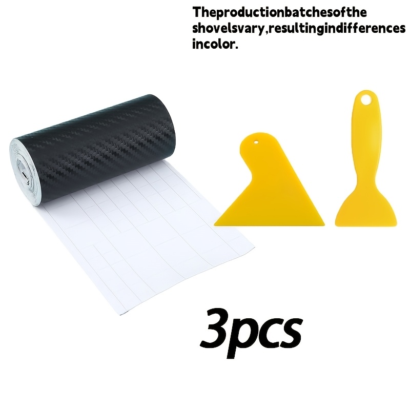 3pcs Set [118.11 X 3.94 Inch Carbon Tape And 2 Special Scrapers, Used For Film Application] 3d Carbon Tape Car Bumper Film Edge Sticker Black Waterproof Scratch-resistant - Modification