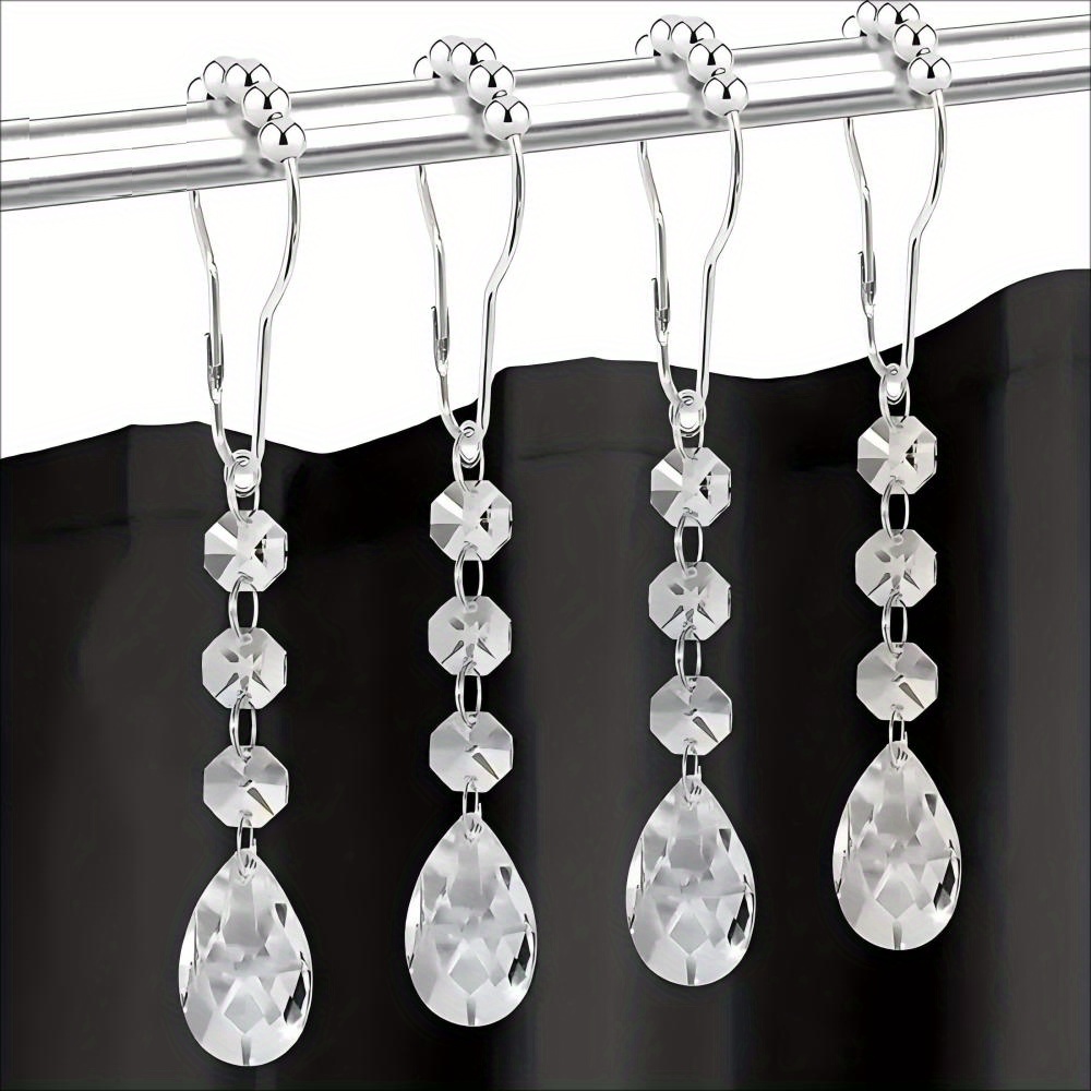 

12-pack Crystal Pendant Curtain Rings With , Decorative Curtain Hook, Shower Curtain Rod Hooks, Bathroom Accessories, Novelty Theme