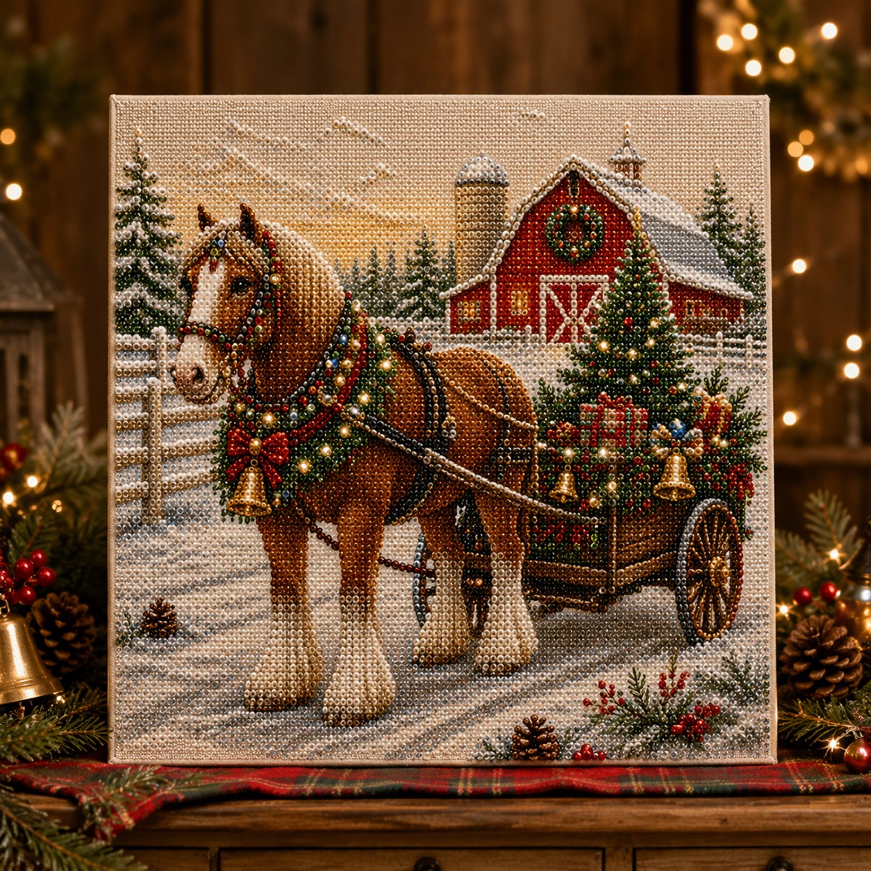 TEMU Christmas 2d Diamond Painting Set - Creative Christmas Horse And Carriage Theme, Framed Design, Suitable For Adult Fun Crafts, Home Decoration,