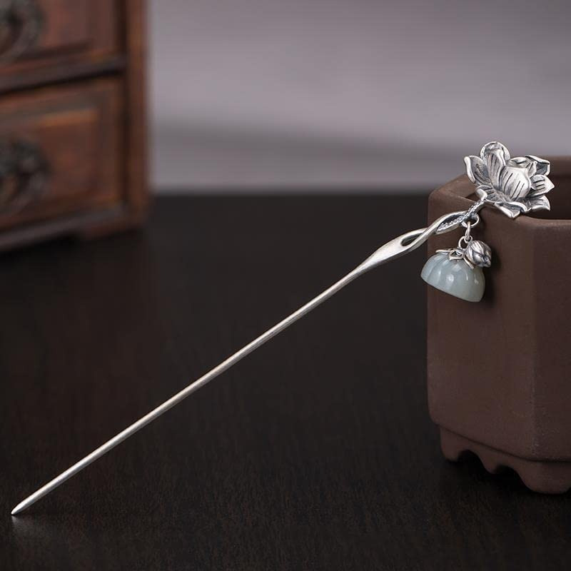 s925   for lotus flower hairpin chinese hanfu style hair sticks retro handmade hair clip hair accories for women girls long hair for lotus flower Product details 4