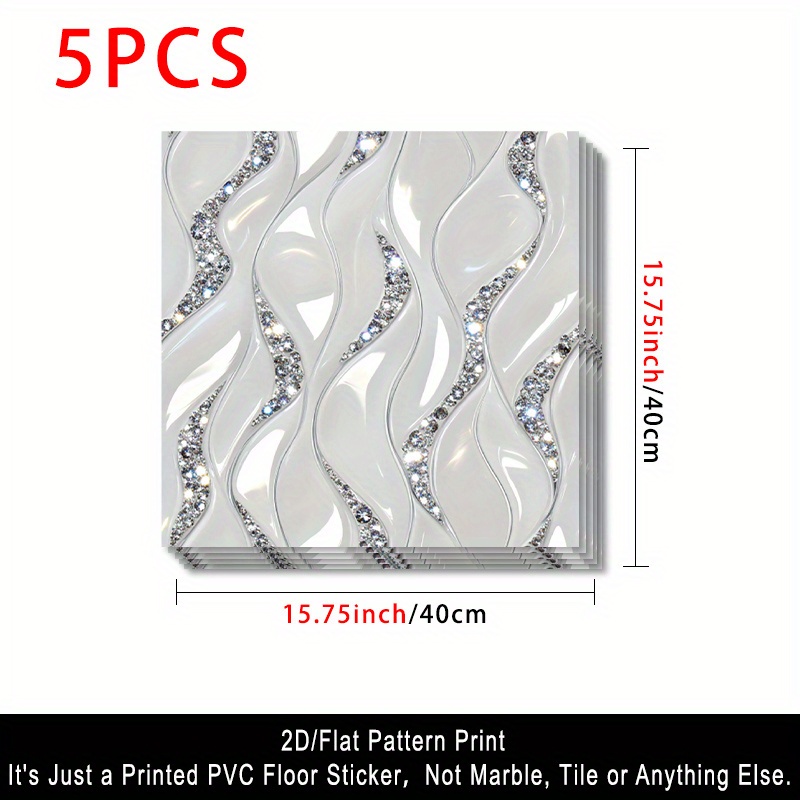E-shop 2D Flach, 5 Stück, Selbstklebende Vinyl PVC Wand- und Bodenaufkleber Wellenförmige Silberne Linie Spleißbare Wand- und Bodenaufkleber,
