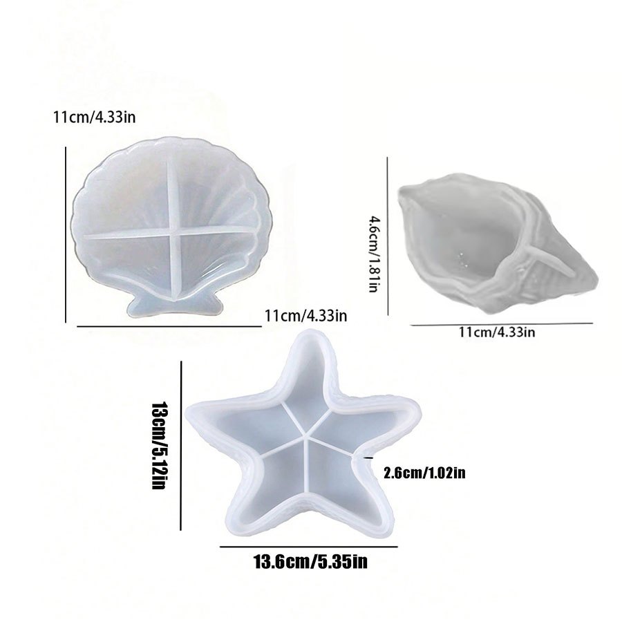 TEMU [Molde de resina] 3 piezas/ de mar, conchas , moldes de silicona con temática , moldes de fundición de resina adecuados para yeso, resina,