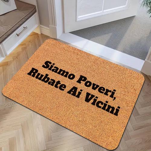 1pc italian funny welcome mat flannel material thick plush material sponge thickness 0 4inch suitable for doorway indoor entrance hall faux coir poveri ai italian fun slogan print design