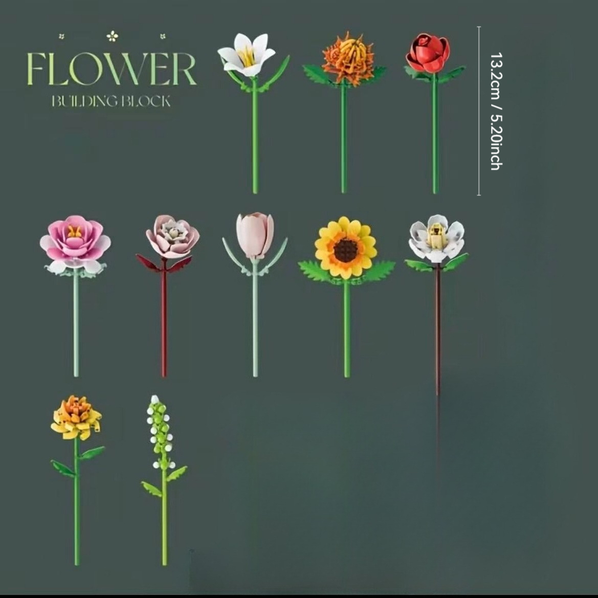TEMU Set de 10 piezas de flores, arreglo de bloques de construcción de flores preservadas con rosas, , y rosas. de micro piezas de bloque, adorno de