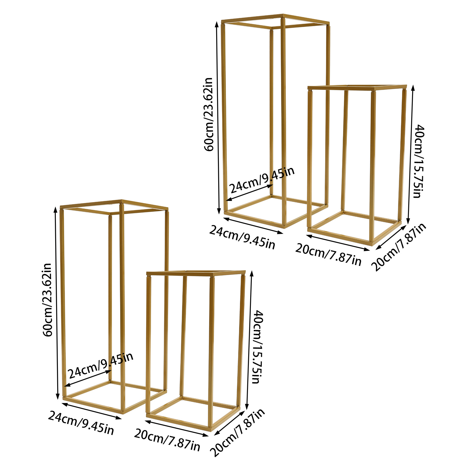 TEMU 4pcs Set (2 X 40cm   2 X 60cm) Golden Geometric Metal Flower Stand Columns With Detachable Base Ideal For Wedding Party Decorations, Diy