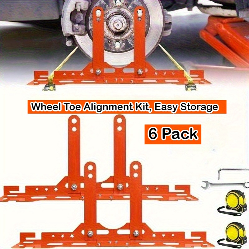 TEMU Upgraded 6pcs Orange Car Wheel Toe Alignment Kit With 2 Measuring Tapes, Universal Heavy Duty Toe Plates Gauge Tool For Truck Suv Sedan, Home Use Tool Set