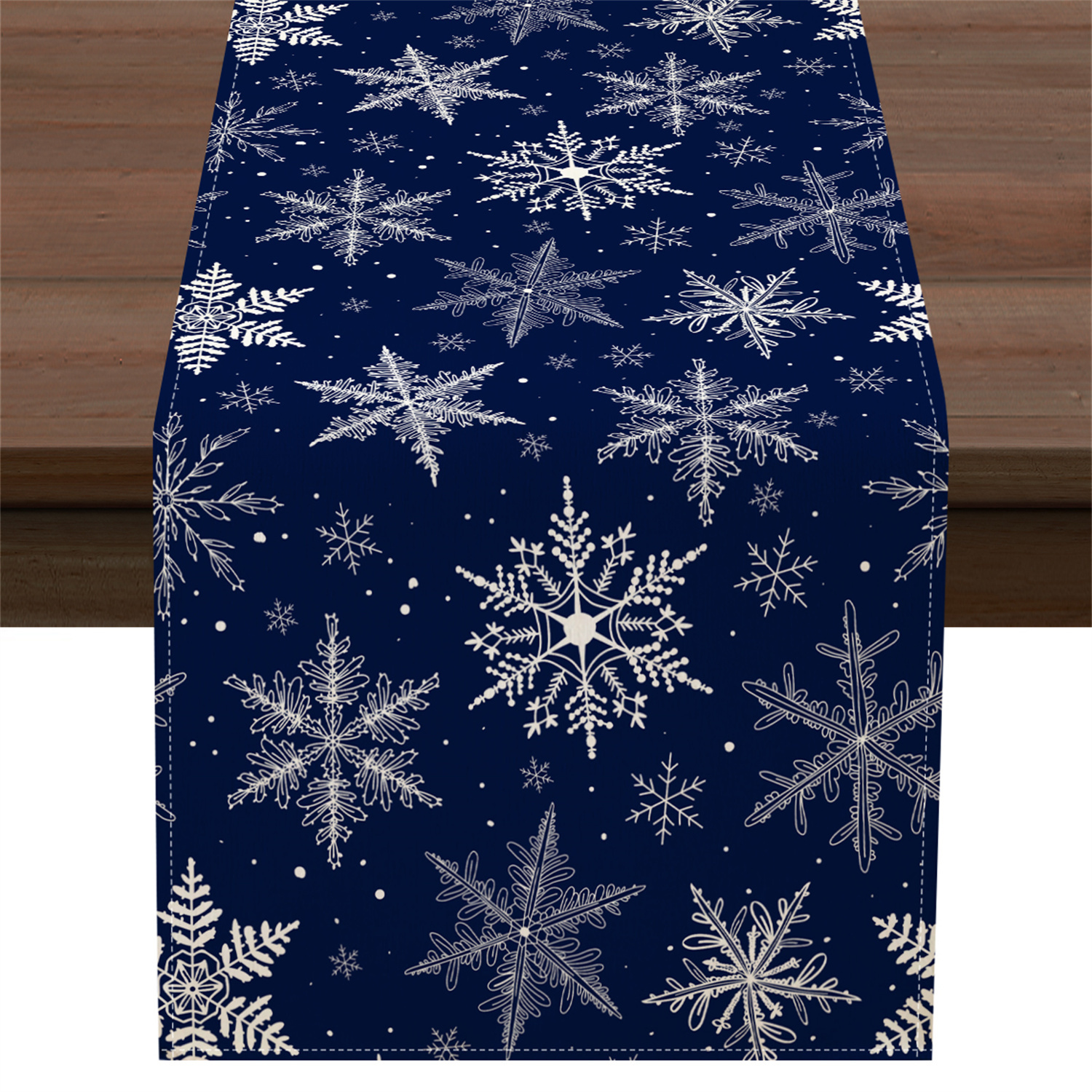 TEMU 1pc White Polka-dot Geometric Snowflake Christmas Table Runner For Kitchen Dining Table Decor, Gatherings Holiday Decoration