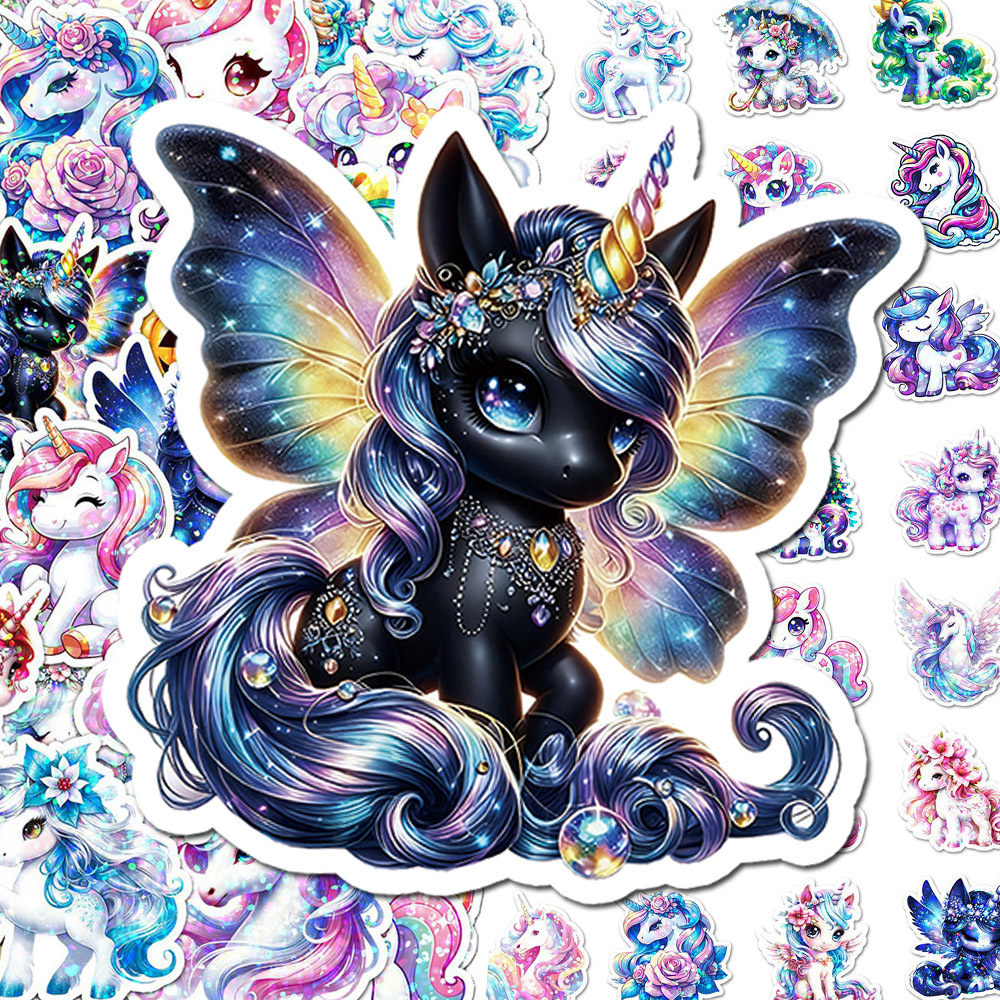 TEMU 50pcs Laser Holographic Glitter Wing Unicorn Rainbow Stickers, Cute Fantasy Decals, Multipurpose Decor For Journal, Laptop, Water Bottle, Car,