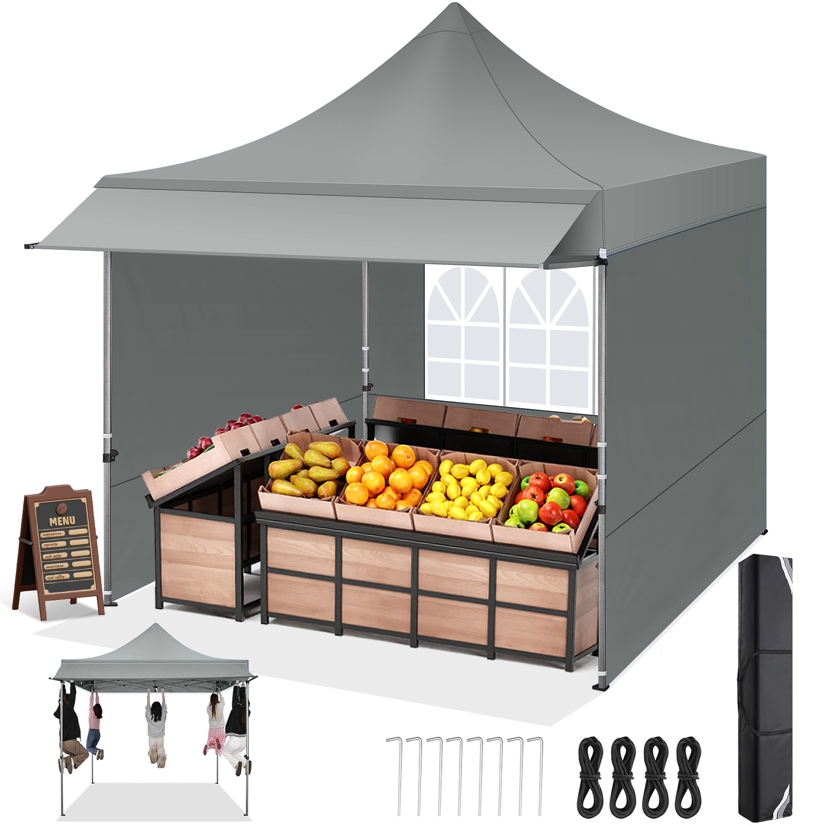 Image of 3×3m Pop Up Outdoor Furniture Canopy, Single Person Mounted Awning Tent, Awning Upf 50+ Commercial Outdoor Street Vendor For Party Tent For Party Awning With Carrying Bag