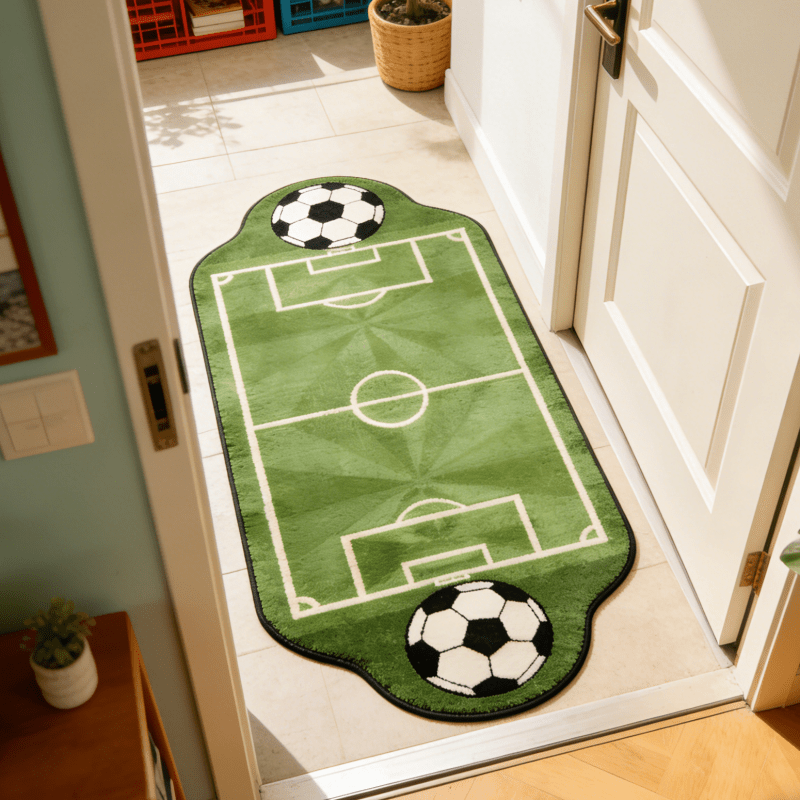 TEMU Imitation Cashmere 800g+9mm Sports Trend Style Soccer Field Shaped Plush Area Rug For Living Room Sofa Area, Sports Style Grass Soccer Shaped