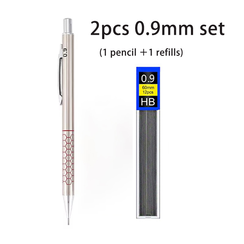 TEMU 2pcs Set: 0.9mm Metal Pattern Sketch Art Drawing Automatic Pencil And Pencil Refill For Writing, Drawing, Office Supplies, Fine Writing