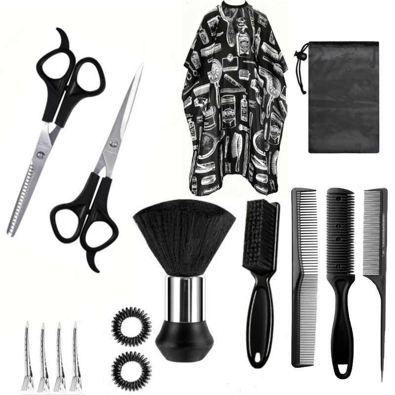 TEMU 15pcs Hairdressing Scissors Flat Shearing Toothed Scissors Hairdressing Wrap Cloth Comb Scissors Hair Clippings Bangs Home Use, Practical For