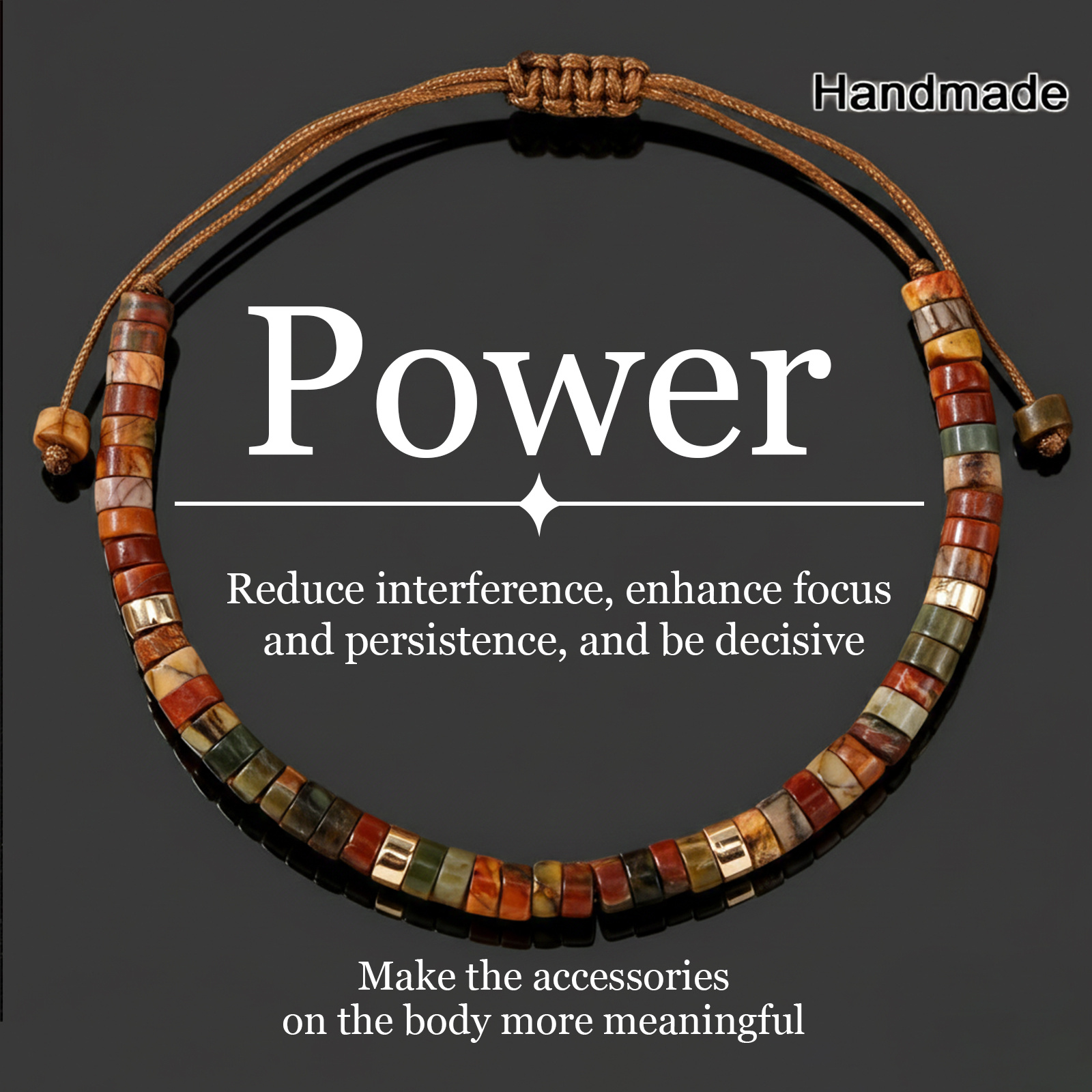 Stone Women's Bohemian Retro Gray Hand Rope All-match Jewelry Bracelet Symbolizing - Reducing , Enhancing Focus And , And Decision-making Wristband Suitable For Daily Wear, Parties, Gatherings