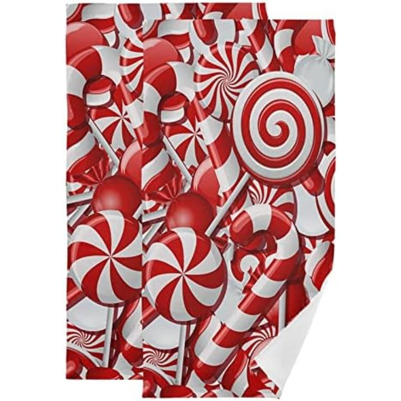 

2pcs Set Christmas Candy Cane Kitchen Towels - , Decorative Dish Cloths For Holiday & Valentine's Day - Bathroom, Hotel, Beach, Spa, Gym - Machine Washable Polyester, 18x26 Inches