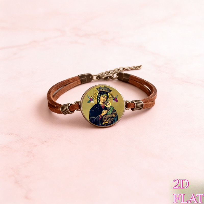 TEMU Plat 2D, Bracelet Plat 2D et Vintage, avec un Pendentif et Rond, Associé à un Bracelet Marron Usé, Plein d'une Puissance Spirituelle et