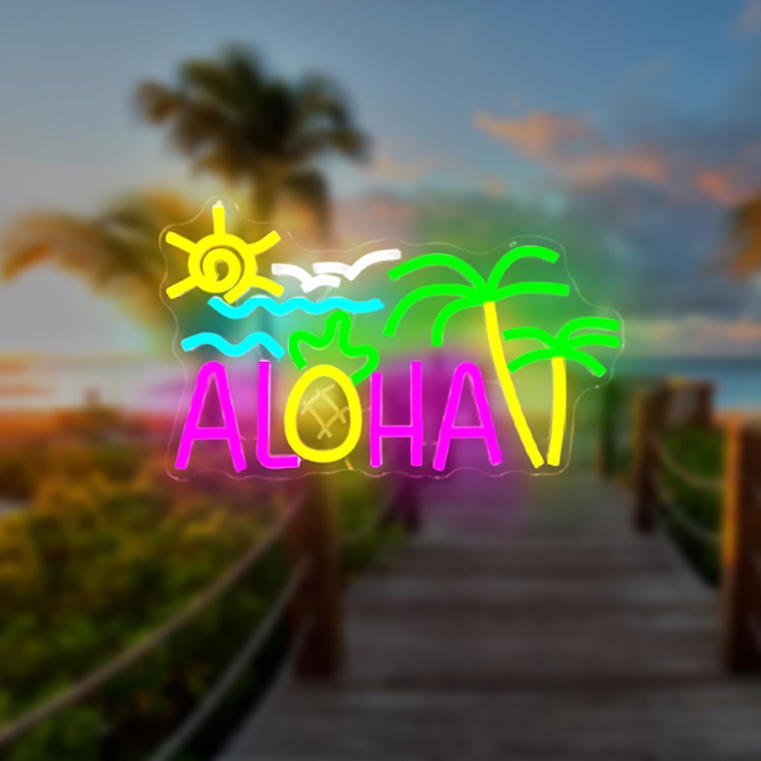 aloha neon coconut tree led display stand wall mounted home - Temu