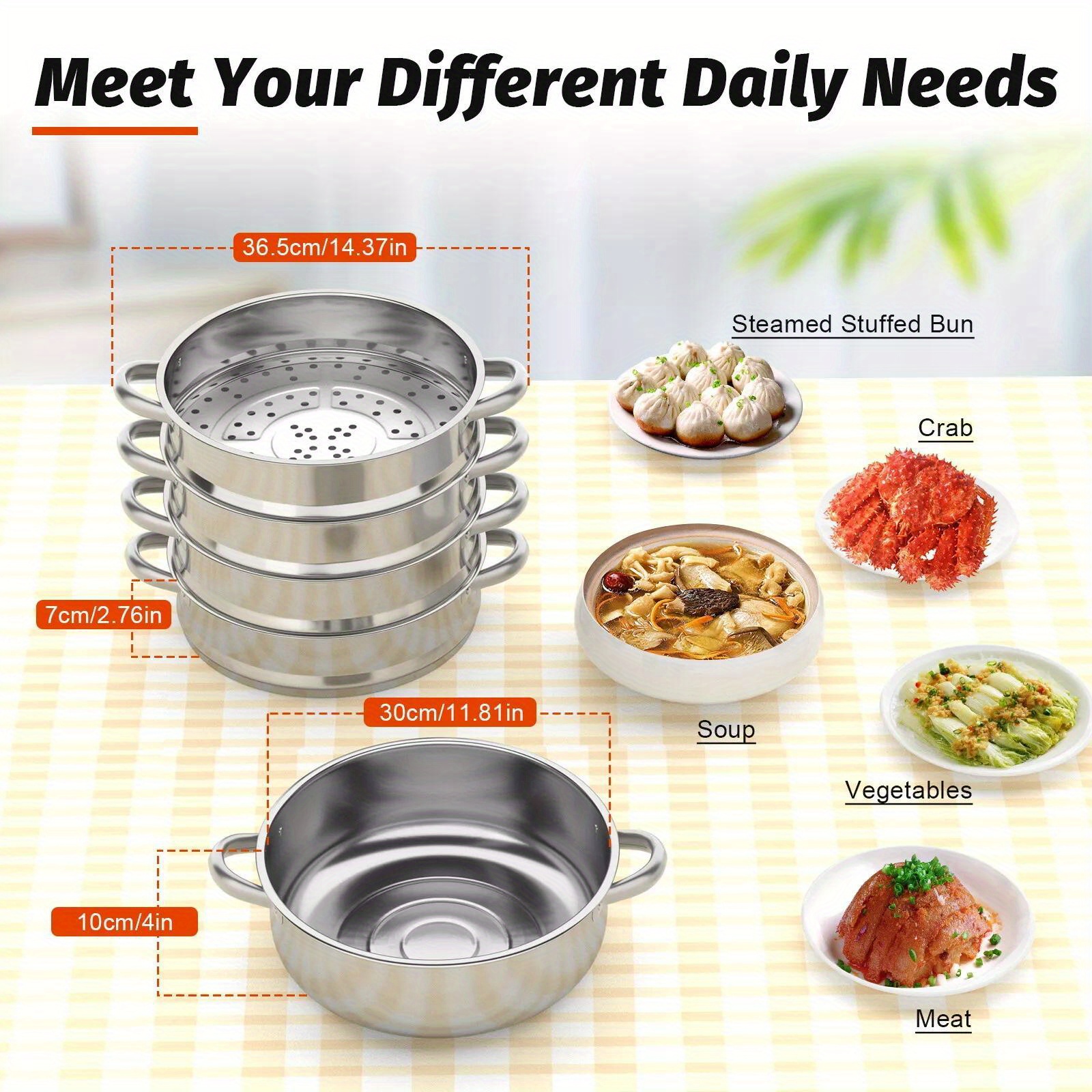 TEMU 5 Tier Steamer Cooker, Home Set, Multi Tier Stainless Steel Kitchen Cookware Hot Pot For Cooking Vegetables, Seafood, Soups, And Pasta Silver,