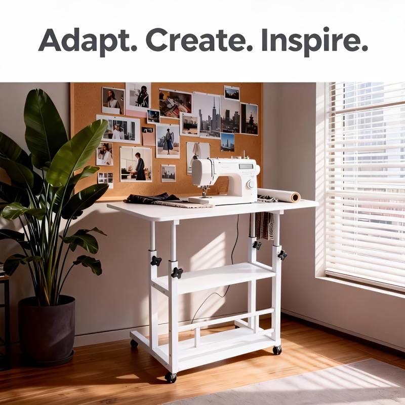 TEMU Adjustable Height Mobile Table With Lockable Wheels And Folding Design - Heavy-duty Reinforced Frame Suitable For Artists, Crafters, Sewing