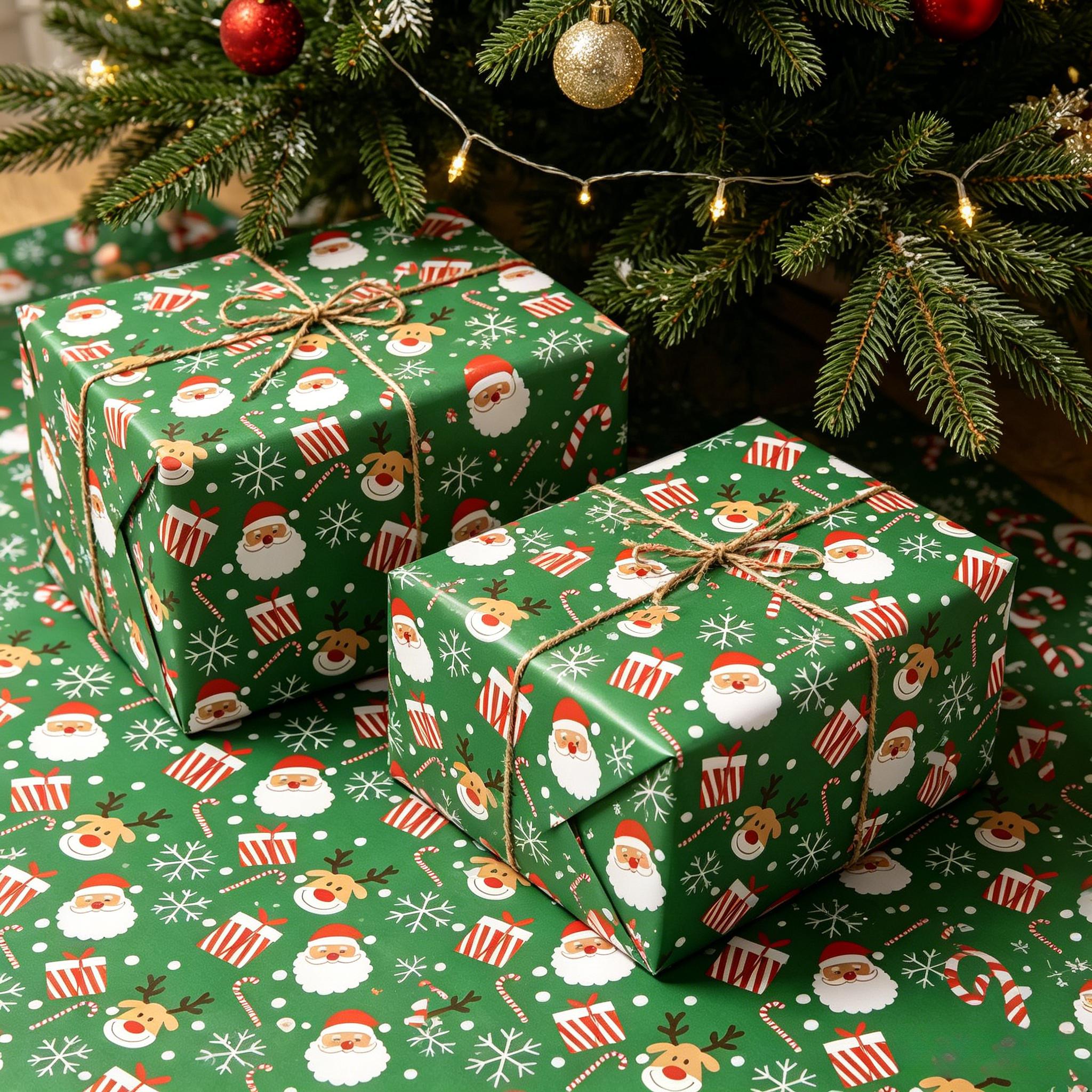 TEMU Rouleau de de Noël et traditionnel 17x118 pouces, base vert foncé avec imprimé Père Noël , , boîte cadeau rayée, , de neige, pour tous de fêtes