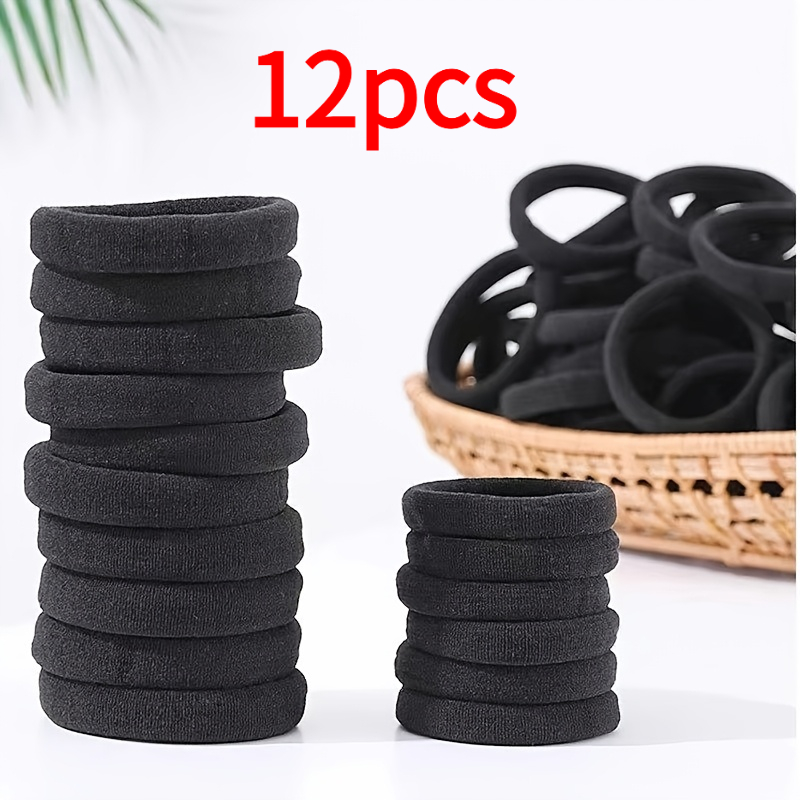 TEMU 12 st./3 st. -elastische Zwarte Zachte Nylon Haarelastiekjes, Paardenstaarthouders, Damesaccessoires, Dames Sport- & Vrijetijdshoofddeksels,