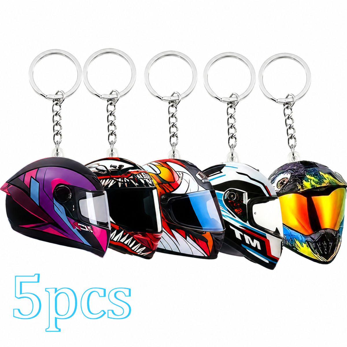 TEMU 2d Flat, 5 Pack Random Style 2d Flat Acrylic Charms, Cool Motorcycle Helmet Keyrings, Trendy Biker Themed Ornaments For Bag Accessory Decor, 2d