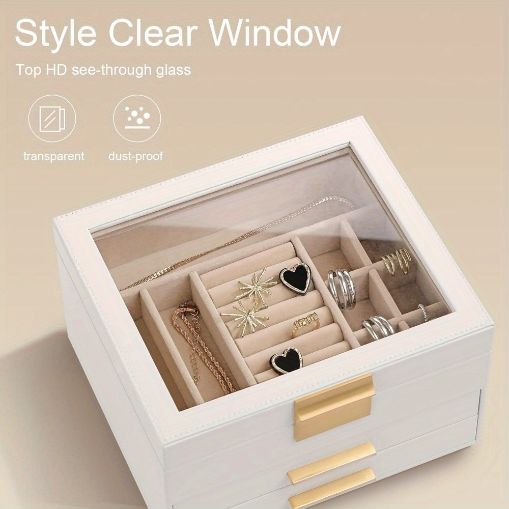 1pc jewelry box with glass lid 3 layer jewelry organizer 2 drawers for big and small jewelry jewelry storage   9   x 5 3 inches Product details 0