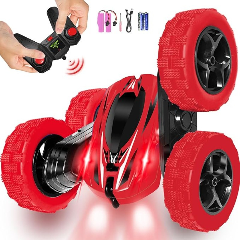 

Red 4wd Rc Car For 6+ | 360° Rotating, Double-sided With Headlights | Rechargeable Battery | Perfect Birthday Or Christmas Gift For Boys