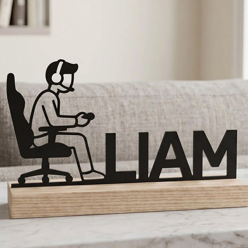 TEMU 1pc Custom Gamer Name Metal Sign With Wooden Base Personalized Desk Decor Unique Gaming Room Ornament For Him Gift