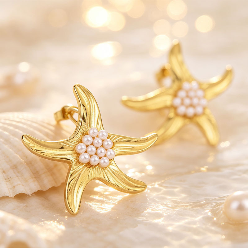 Elegant Starfish Stud Earrings, 304 Stainless Steel