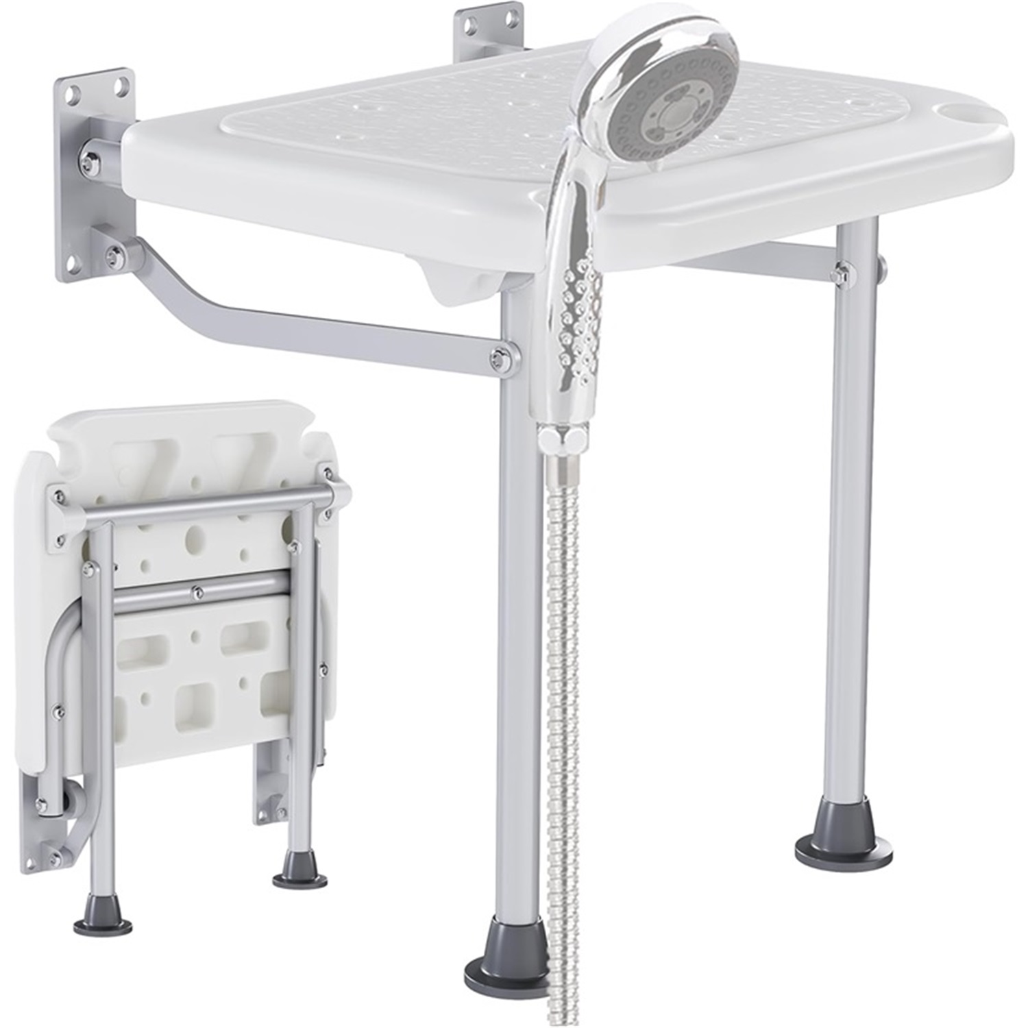 Wall Mounted Folding Shower Seat With Shower Head Slot And Non Slip Mat, L-shaped Stable Structure For Bathroom Relaxation And Daily Rest Use