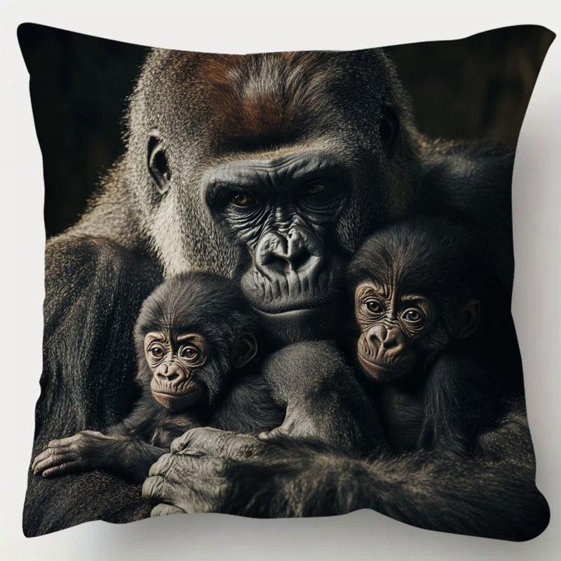 TEMU 1pc Gorilla Family Short Plush Pillowcase 17.7x17.7 Inches Soft Decorative Cushion Cover For Sofa Room 2d Flat Printing