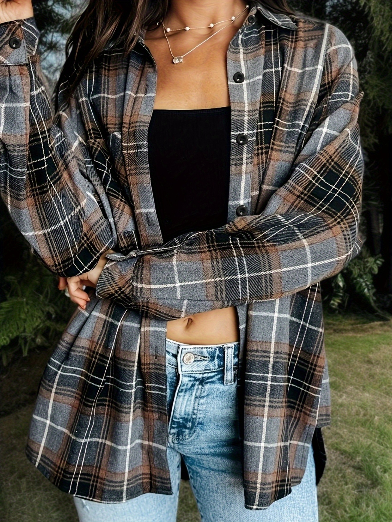 ジャケット・アウター Wide Sleeve Check Coat BDVN557-01-01_9b5a13eb-c57d-