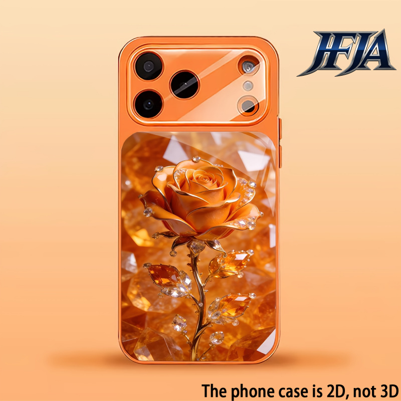 TEMU Coque de téléphone : Étui 2D plat deux-en-un à couverture complète en verre trempé avec motif de rose aléatoire transparent comme du cristal,