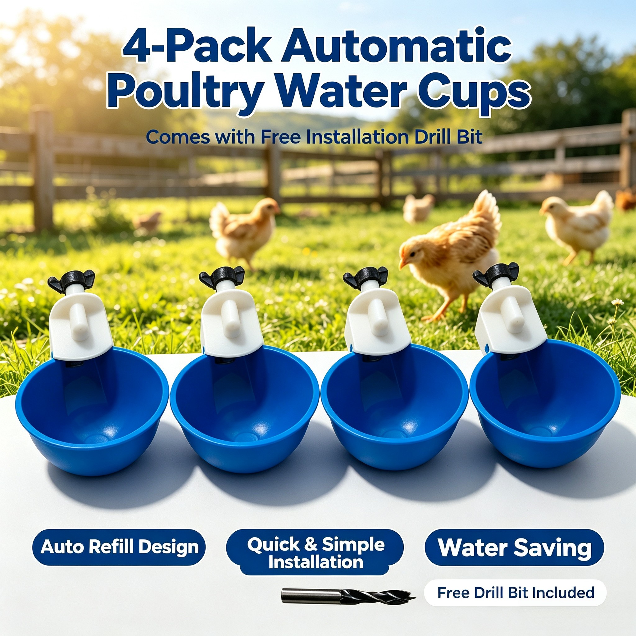TEMU 4 Pack Automatic Poultry Cups, Auto Refill Chicken Drinking Bowls, Quick Simple Installation, Saving Chicken Waterer With Drill Bit Hens Ducks