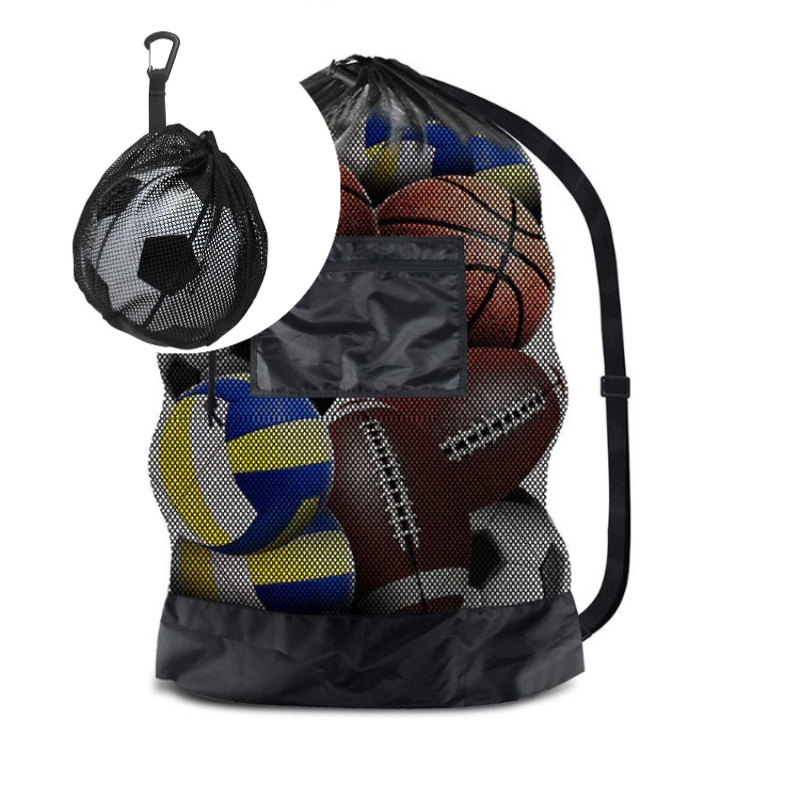 TEMU 2pcs (1pc Large-capacity Ball Bag And 1pc Small-capacity Ball Bag) Sports Ball Bag, Mesh Soccer Sack, Heavy-duty Drawstring Bag With Shoulder