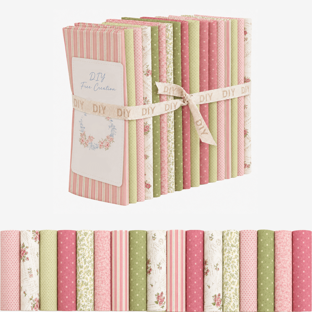 TEMU 20pcs Pre-cut Fabric Bundle Suitable For Quilting - Cream Pink, & Light Green Colors With Grid, Polka Dots & Leaf Prints | Suitable For Quilts,