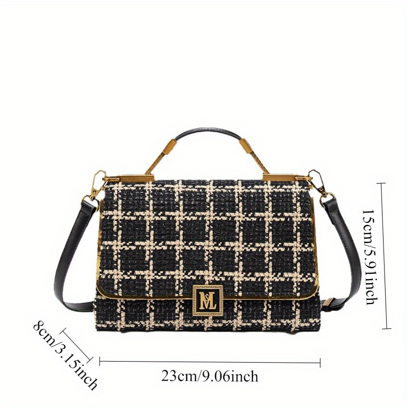 Houndstooth Split Leather Top Handle Shoulder Bag