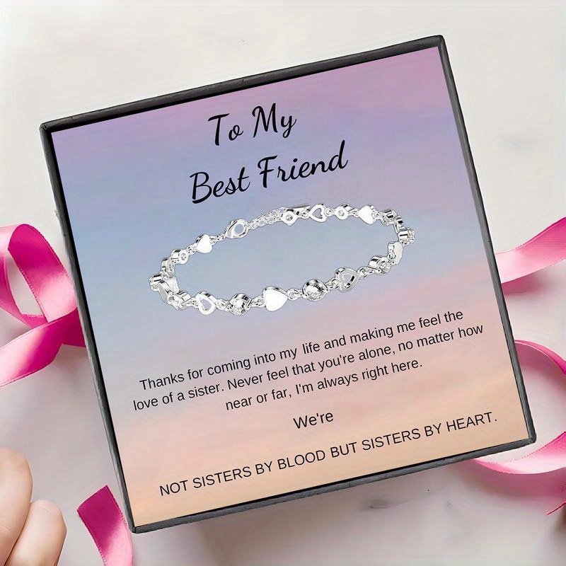 TEMU 1pc Boho Y2k Style Titanium Charm Bracelet With Synthetic Zirconia For Best Friend - All , Ideal For Christmas & Birthday Gifts With Engraved Card And Box Packaging