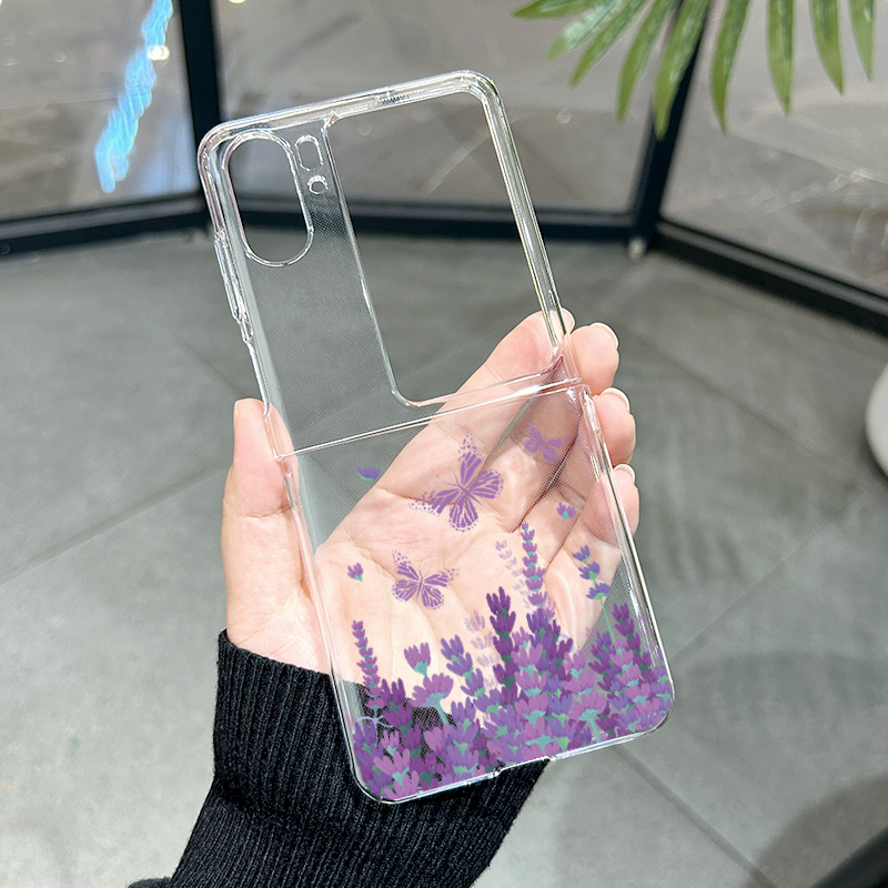 TEMU Phone Case: Pc Transparent Phone Case For Oppo Flip/n3 Flip, Featuring Purple Lavender And Patterns, Romantic And Elegant, Shockproof And
