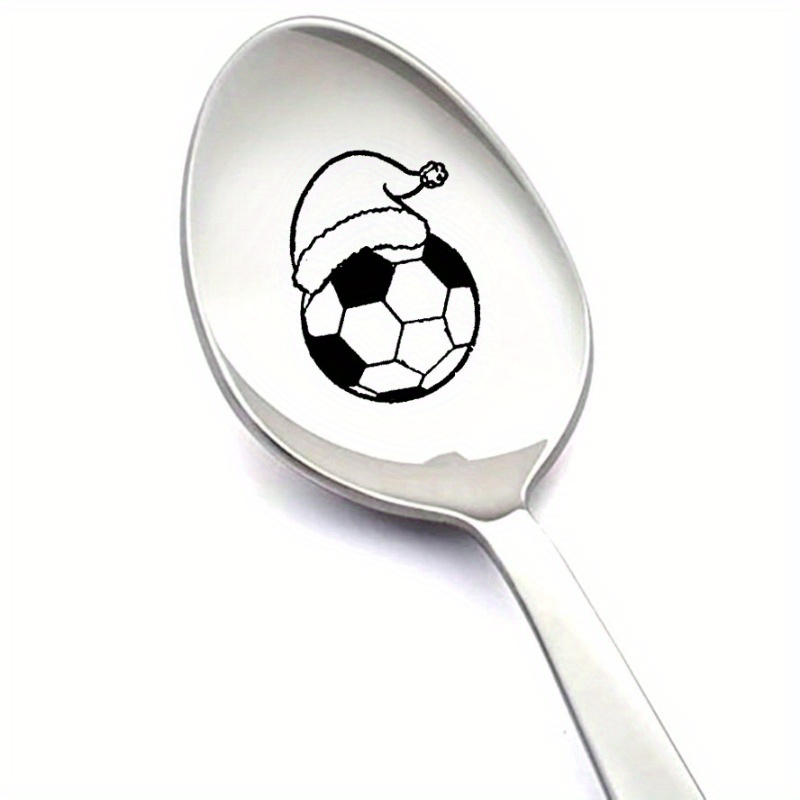 TEMU A Single Christmas Spoon Present, Made Of Stainless Steel With An Engraved Football Design, This Combined Spoon Is Perfect For Cutlery. A Great