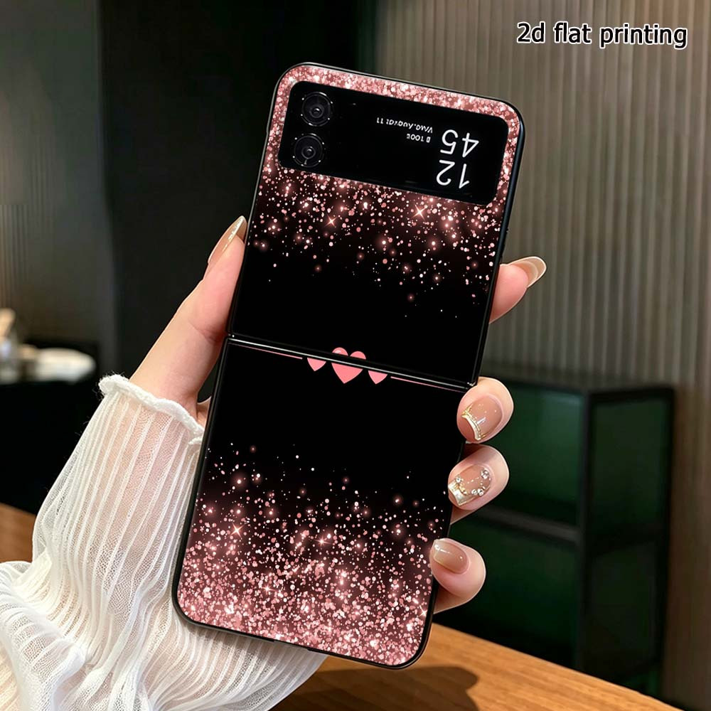 TEMU Phone Case - 1pc 2d Flat Printed Pink Glitter Pc Foldable Hard Phone Case For For Galaxy Z Flip 3 4 5g Comfortable Texture Slim Lightweight