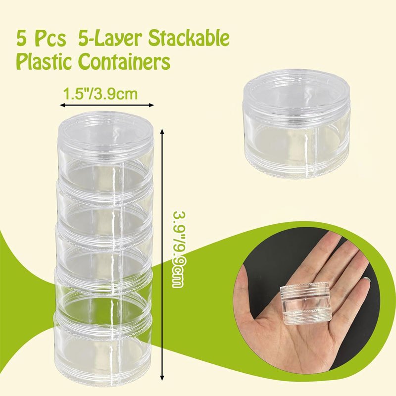 5pcs Stackable Clear Plastic Containers With Screw- Screw Lids Suitable For Jewelry Beads, Nail Art Supplies, Beading & Nail Polish Storage - Round Organizer Boxes, Jewelry Boxes